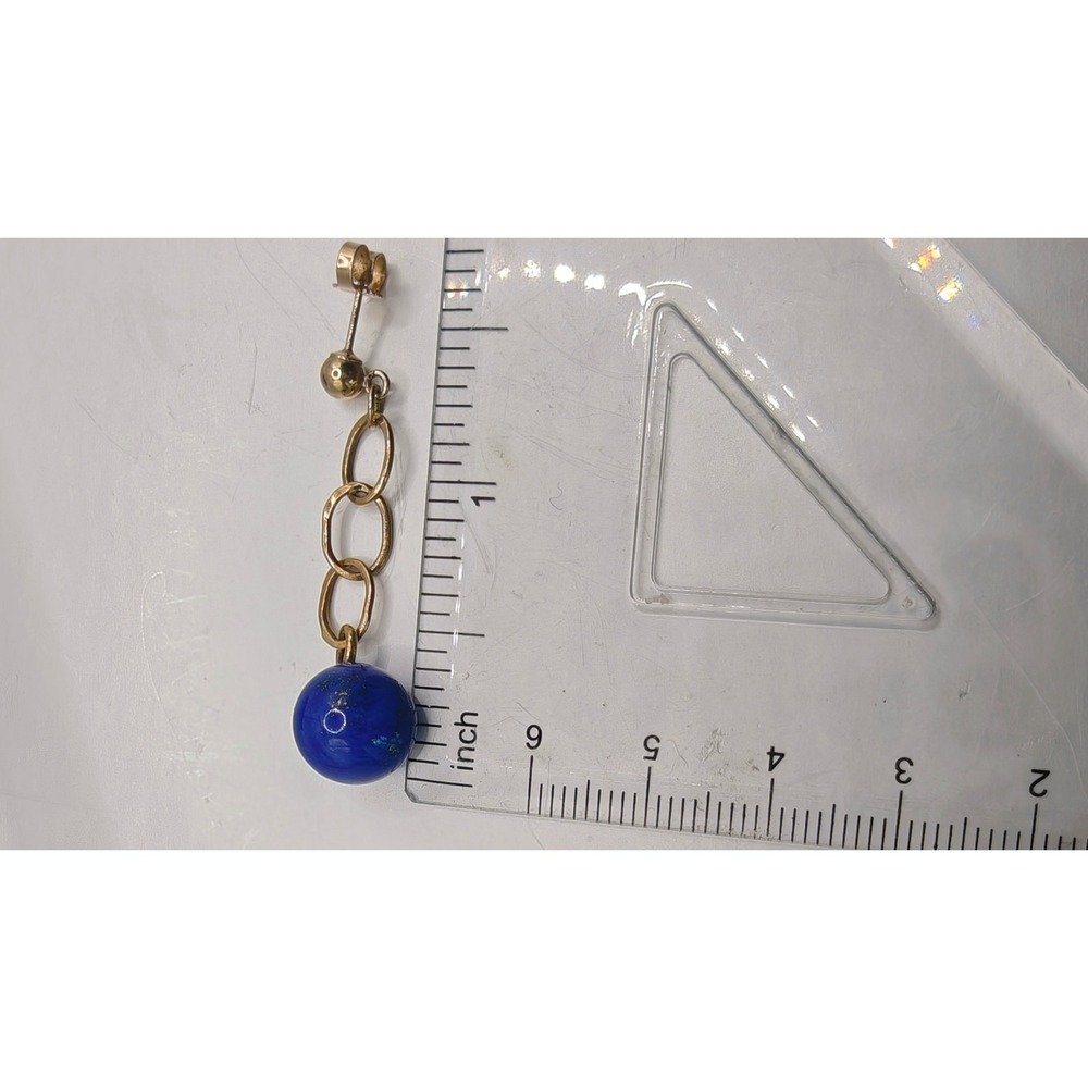 Lapis Lazuli Gold Tone Link Drop Earrings Blue Stone Dangle Post Backs 14k - Picture 5 of 5